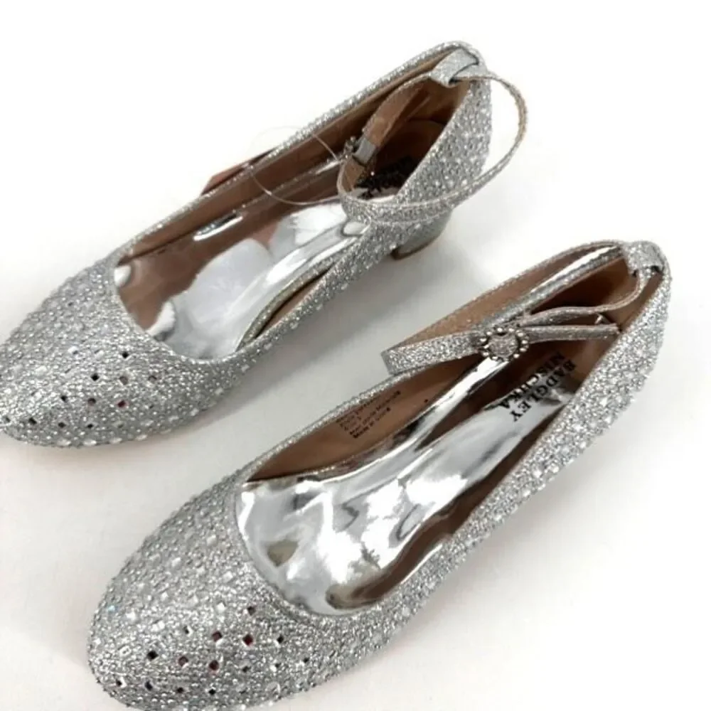 NWT GIRLS' BADGLEY MISCHKA Silver Sparkle Special Occasion Shoe Size 3‎ Party